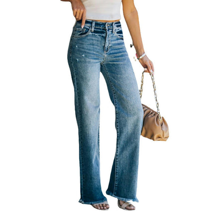 Wide Leg Jeans for Women High Waisted Frayed Raw Hem Loose Denim Pants