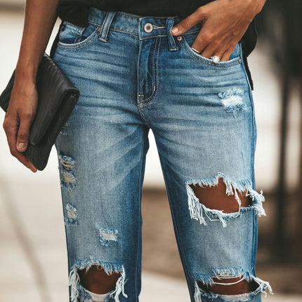 Women's Ripped Boyfriend Jeans Stretch Skinny Trendy Distressed Denim Pants