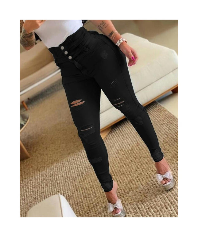 Women's Ripped Boyfriend Jeans Stretch Skinny Jean Trendy Distressed Jeans