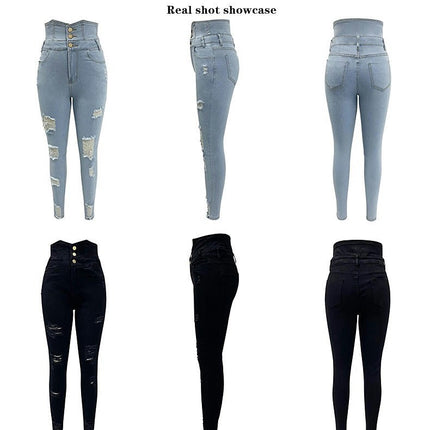 Women's Ripped Boyfriend Jeans Stretch Skinny Jean Trendy Distressed Jeans