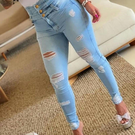 Women's Ripped Boyfriend Jeans Stretch Skinny Jean Trendy Distressed Jeans