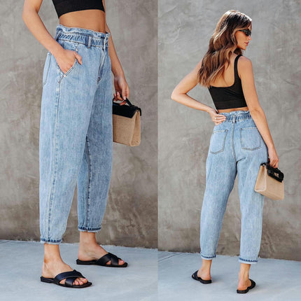 Women's Casual Jeans Elastic High Waist Straight Leg Denim Pants