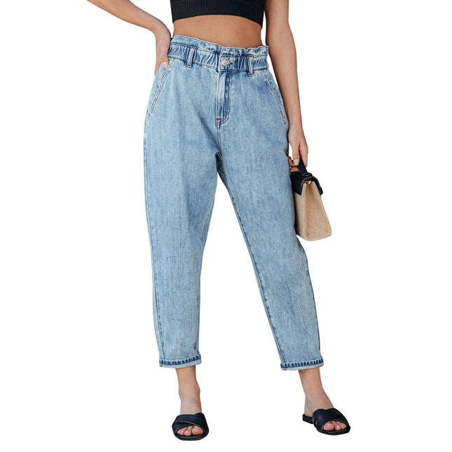 Women's Casual Jeans Elastic High Waist Straight Leg Denim Pants