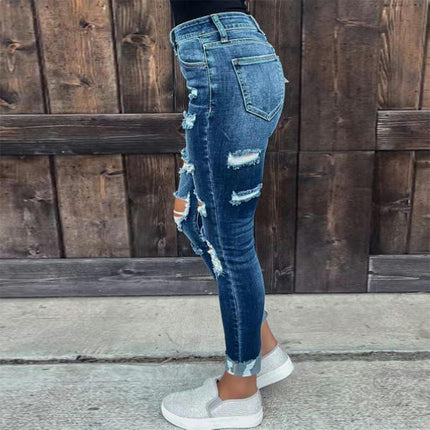 Women's High Waist Skinny Ripped Jeans Distressed Stretch Denim Pants