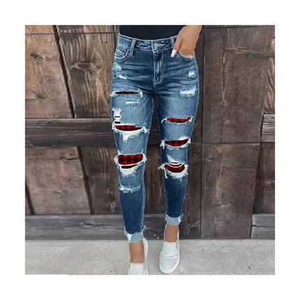 Women's High Waist Skinny Ripped Jeans Distressed Stretch Denim Pants