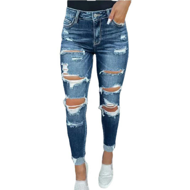 Women's High Waist Skinny Ripped Jeans Distressed Stretch Denim Pants