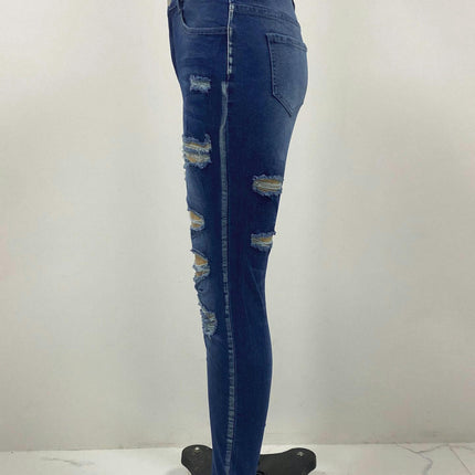 Women's High Waist Skinny Ripped Jeans Distressed Stretch Denim Pants