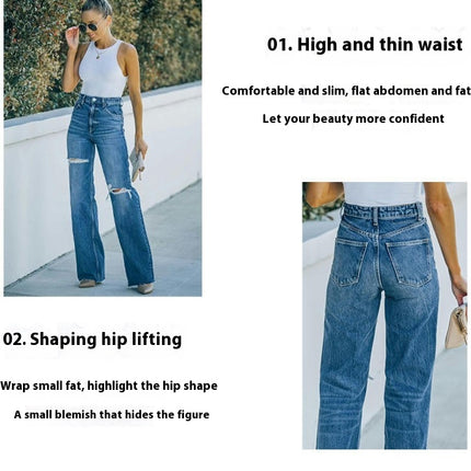 Women Baggy Wide Leg Ripped Jeans High Waist Boyfriend Distressed Denim Pants