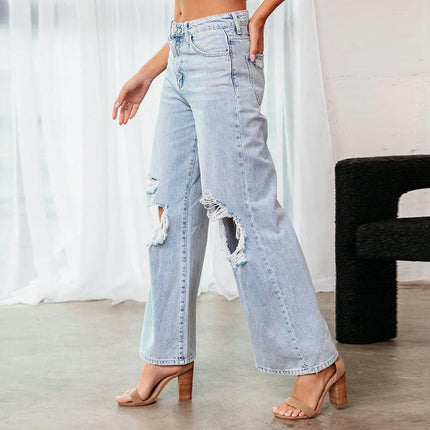 Womens High Waisted Wide Leg Jeans Baggy Distressed Denim Pants