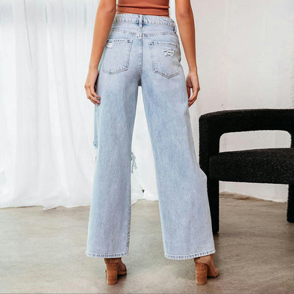 Womens High Waisted Wide Leg Jeans Baggy Distressed Denim Pants