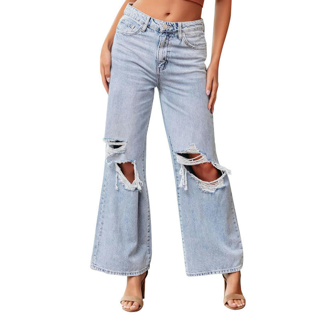 Womens High Waisted Wide Leg Jeans Baggy Distressed Denim Pants