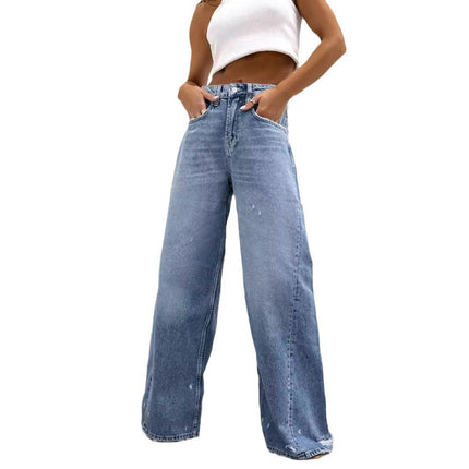 Womens Baggy Distressed Boyfriend Jeans Ripped Wide Leg Denim Pants