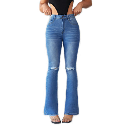 Women's Ripped Bell Bottom Jeans High Rise Distressed Stretch Flare Denim Pants