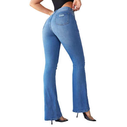 Women's Ripped Bell Bottom Jeans High Rise Distressed Stretch Flare Denim Pants