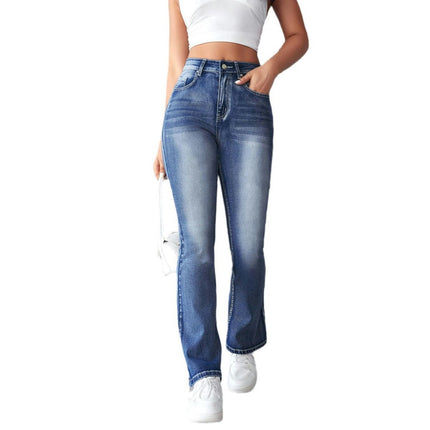 Womens High Waisted Bell Bottom Jeans Washed Fashion Flare Denim Pants