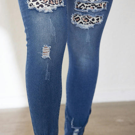 Women's Mid Waisted Skinny Ripped Denim Pants Stretch Pencil Jeans