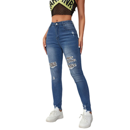 Women's Mid Waisted Skinny Ripped Denim Pants Stretch Pencil Jeans