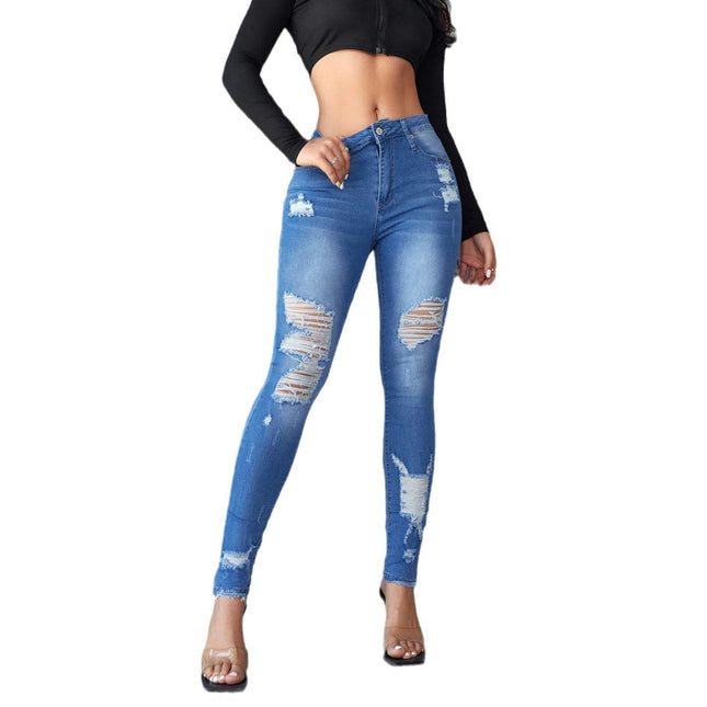 Women's High Waist Ripped Jeans Casual Skinny Stretch Distressed Denim Pants