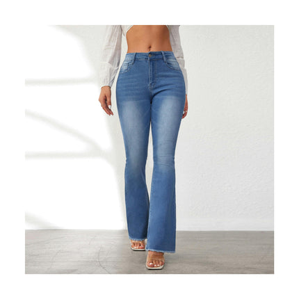 Women's Fashion High Waist Bell Bottom Jeans Raw Hem Flared Denim Pants