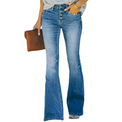 Women's High Waisted Flared Jeans Stretch Button Fly Bell Bottoms Denim Pants