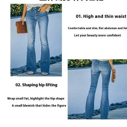 Women's High Waisted Flared Jeans Stretch Button Fly Bell Bottoms Denim Pants