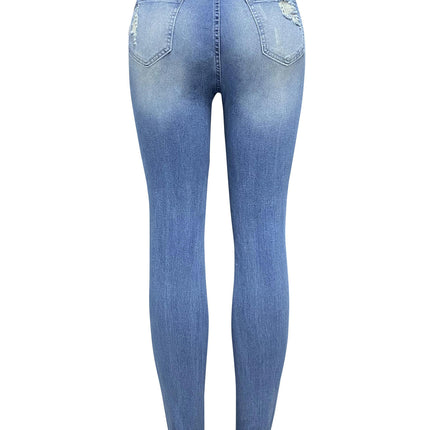 Women Mid Waisted Skinny Ripped Jeans Stretch Distressed Denim Pants