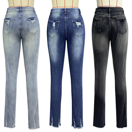 Women's Distressed Mid Waisted Boyfriend Jeans Ripped Stretchy Denim Pants