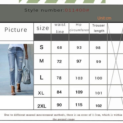 Women's Distressed Mid Waisted Boyfriend Jeans Ripped Stretchy Denim Pants