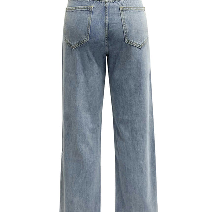 Straight Wide Leg Jeans for Women Mid Waisted Casual Raw Hem Denim Pants