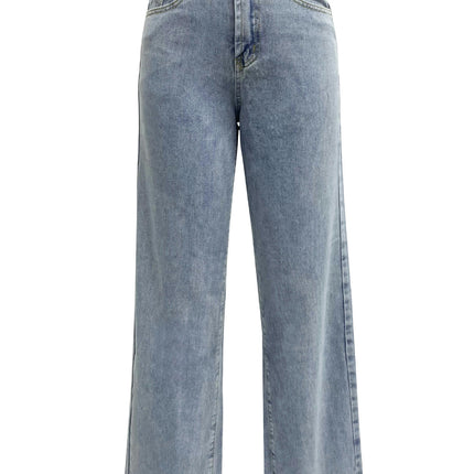 Straight Wide Leg Jeans for Women Mid Waisted Casual Raw Hem Denim Pants