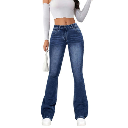 Women's Skinny Flare Jeans Mid Waist Stretch Denim Bell Bottoms Jeans