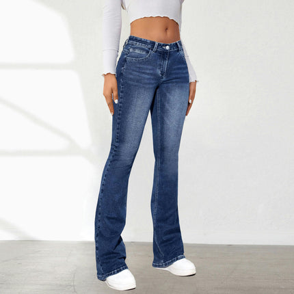 Women's Skinny Flare Jeans Mid Waist Stretch Denim Bell Bottoms Jeans