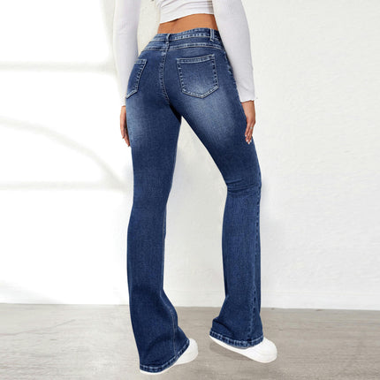 Women's Skinny Flare Jeans Mid Waist Stretch Denim Bell Bottoms Jeans