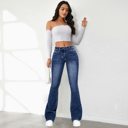 Women's Skinny Flare Jeans Mid Waist Stretch Denim Bell Bottoms Jeans