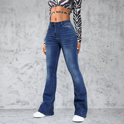 Women Stretchy Flare Jeans Mid Rise Slim Fit Bell Bottom Denim Pants