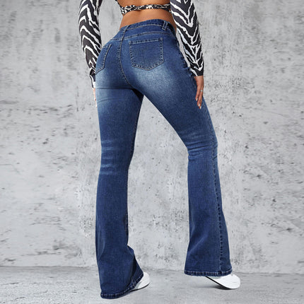 Women Stretchy Flare Jeans Mid Rise Slim Fit Bell Bottom Denim Pants