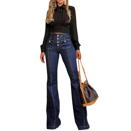 Women's Bell Bottom Jeans High Waisted Button Fly Stretch Flared Denim Pants