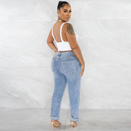 Womens High Waisted Ripped Jeans Stretchy Distressed Denim Pants