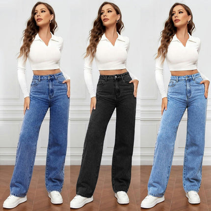 Women's Straight Leg Jeans High Waisted Casual Baggy Denim Pants