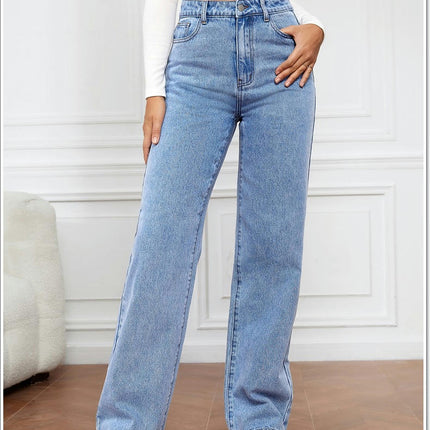 Women's Straight Leg Jeans High Waisted Casual Baggy Denim Pants