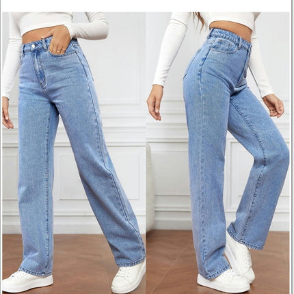 Women's Straight Leg Jeans High Waisted Casual Baggy Denim Pants