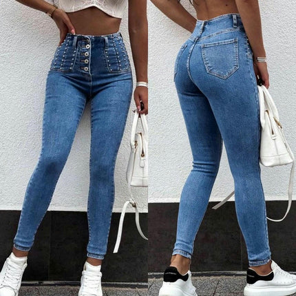 Women's High Waisted Skinny Jeans Stretch Button Fly Denim Pants