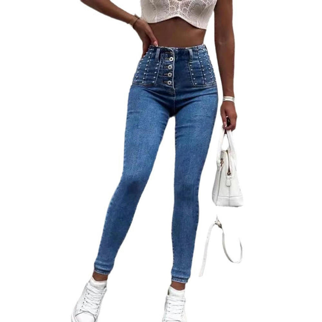 Women's High Waisted Skinny Jeans Stretch Button Fly Denim Pants