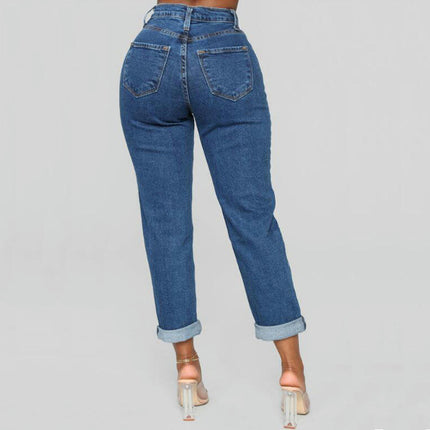 Womens High Waisted Straight Leg Ankle Jeans Casual Denim Pants