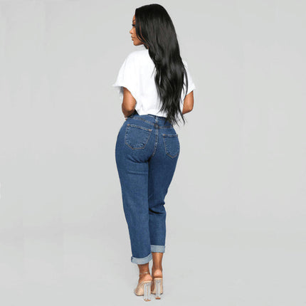 Womens High Waisted Straight Leg Ankle Jeans Casual Denim Pants