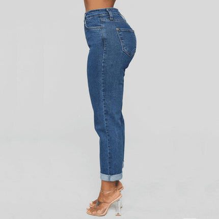 Womens High Waisted Straight Leg Ankle Jeans Casual Denim Pants