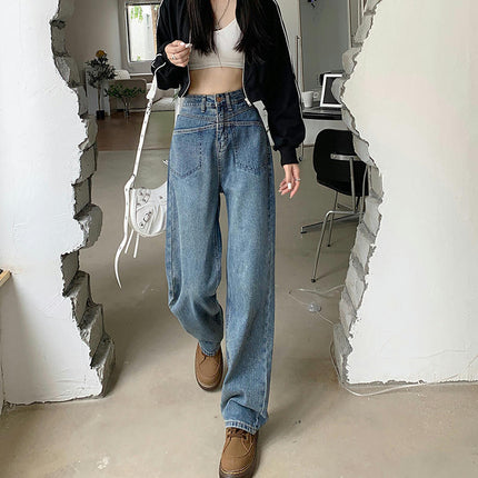 Women's High Waist Baggy Boyfriend Jeans Straight Leg Denim Pants