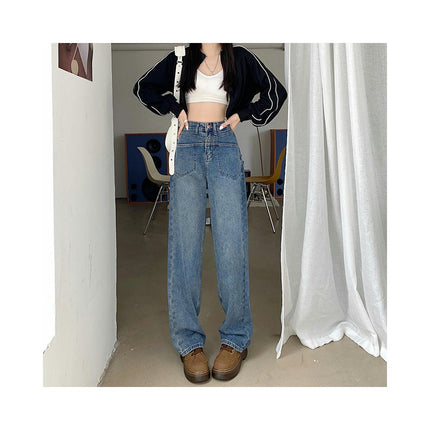 Women's High Waist Baggy Boyfriend Jeans Straight Leg Denim Pants