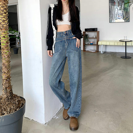 Women's High Waist Baggy Boyfriend Jeans Straight Leg Denim Pants