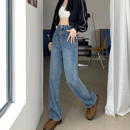 Women's High Waist Baggy Boyfriend Jeans Straight Leg Denim Pants